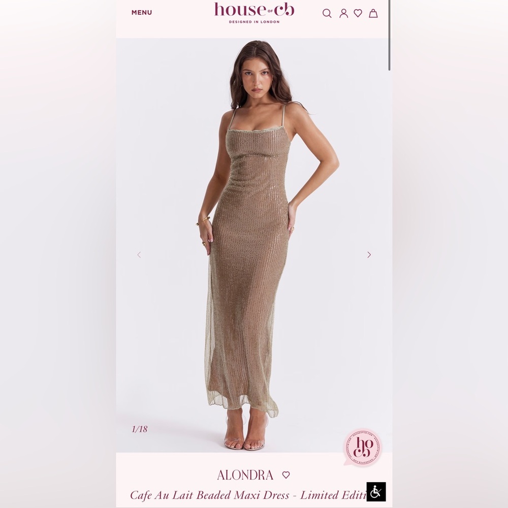 House of CB Alondra Cafe Au Lait Beaded Maxi Dress Size Medium NWT